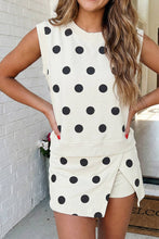 Load image into Gallery viewer, Ribbed Trim Polka Dot Tank Split Mini Skort Set