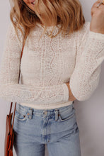 Load image into Gallery viewer, Semi Sheer Lace Long Sleeve Cropped Top