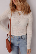 Load image into Gallery viewer, Semi Sheer Lace Long Sleeve Cropped Top
