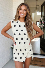 Load image into Gallery viewer, Ribbed Trim Polka Dot Tank Split Mini Skort Set