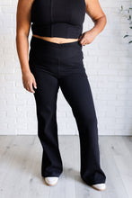Load image into Gallery viewer, Building Habits Twill Flared Crossover Waist Pant in Black