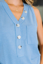 Load image into Gallery viewer, Buttoned Up Buttercup Sleeveless Top in Ocean Blue