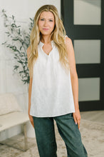 Load image into Gallery viewer, Camellia Split Neck Embroidered Tank in Off White
