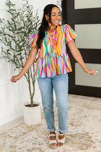 Load image into Gallery viewer, Chromatide Puff Sleeve Blouse in Mint/Orange