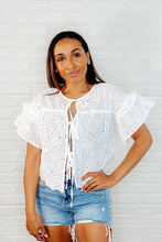 Load image into Gallery viewer, Classy As Heck Eyelet Front Tie Top in Off White