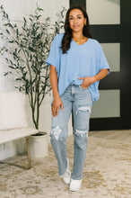 Load image into Gallery viewer, Counter Part Crinkle Woven V-Neck Top in Cornflower Blue