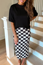 Load image into Gallery viewer, Checkered Print Midi Skirt in Black/White