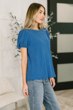 Load image into Gallery viewer, Grace & Virtue Balloon Sleeve Blouse in Ocean Blue