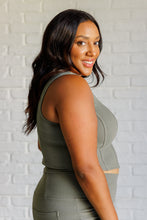 Load image into Gallery viewer, It's All About the Balance Twill Square Neck Crop Top in Dusty Olive