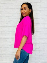 Load image into Gallery viewer, Just a Casual Girly V-Neck Basic Tee in Fuchsia