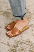 Load image into Gallery viewer, Knit Square Toe Slide on Sandal in Cognac
