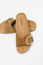 Load image into Gallery viewer, Lizzy Slip On Buckle Strap Sandal in Tan
