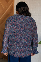 Load image into Gallery viewer, Lucid Dream Ruffle Neckline Blouse in Navy