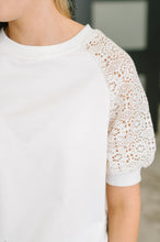 Load image into Gallery viewer, Never Too Lace Raglan Crochet Sleeve Top