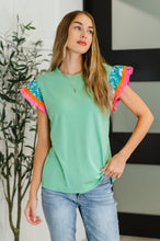 Load image into Gallery viewer, Petals & Poise Floral Flutter Sleeve Top in Green
