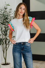 Load image into Gallery viewer, Petals & Poise Floral Flutter Sleeve Top in White