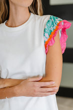 Load image into Gallery viewer, Petals & Poise Floral Flutter Sleeve Top in White