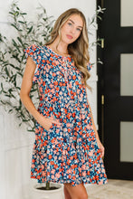 Load image into Gallery viewer, Petal to the Metal Flutter Sleeve Dress in Navy/Coral