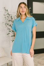 Load image into Gallery viewer, Sea You Soon Collared Top in Costal Blue