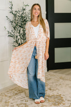 Load image into Gallery viewer, Tropical Print Gauze Kimono with Elastic Waist Tie in Milk Tea