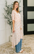 Load image into Gallery viewer, Tropical Print Gauze Kimono with Elastic Waist Tie in Milk Tea