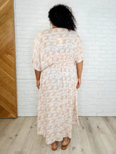 Load image into Gallery viewer, Tropical Print Gauze Kimono with Elastic Waist Tie in Milk Tea