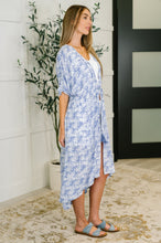 Load image into Gallery viewer, Tropical Print Gauze Kimono with Elastic Waist Tie in Periwinkle