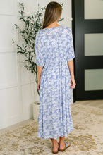 Load image into Gallery viewer, Tropical Print Gauze Kimono with Elastic Waist Tie in Periwinkle