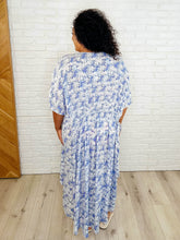 Load image into Gallery viewer, Tropical Print Gauze Kimono with Elastic Waist Tie in Periwinkle