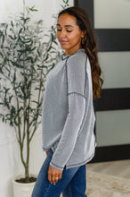 Load image into Gallery viewer, Wander & Rest Cable Ribbed Knit Drop Shoulder Top in Black/White