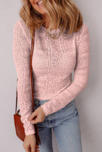 Load image into Gallery viewer, Semi Sheer Lace Long Sleeve Cropped Top