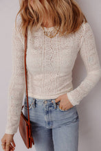 Load image into Gallery viewer, Semi Sheer Lace Long Sleeve Cropped Top
