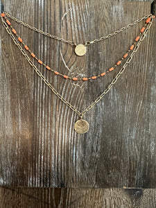 Triple Layer Gold & Orange Individual Necklace Set