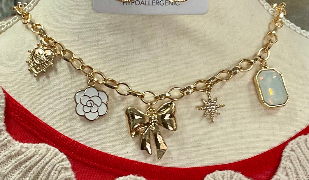 Bow Bubble Charm Necklace