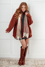 Load image into Gallery viewer, Cold Front Fringe Scarf in Coffee and Red
