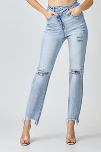 Juniper Crossover Distressed Girlfriend Jeans by Risen