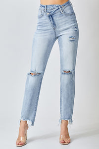 Juniper Crossover Distressed Girlfriend Jeans by Risen