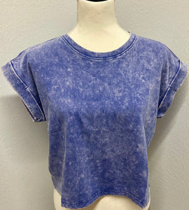 WASHED COTTON CUFFED SHORT SLEEVE TOP