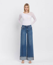 Load image into Gallery viewer, HIGH RISE CUFFED PANEL BAGGY WIDE JEANS

