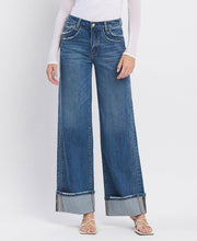 Load image into Gallery viewer, HIGH RISE CUFFED PANEL BAGGY WIDE JEANS
