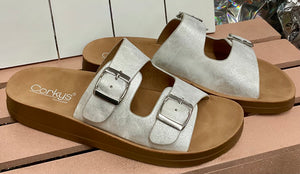 Let’s Be Real White Metallic Sandal