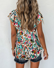 Load image into Gallery viewer, Abstract Ruffle Short Sleeve Blouse

