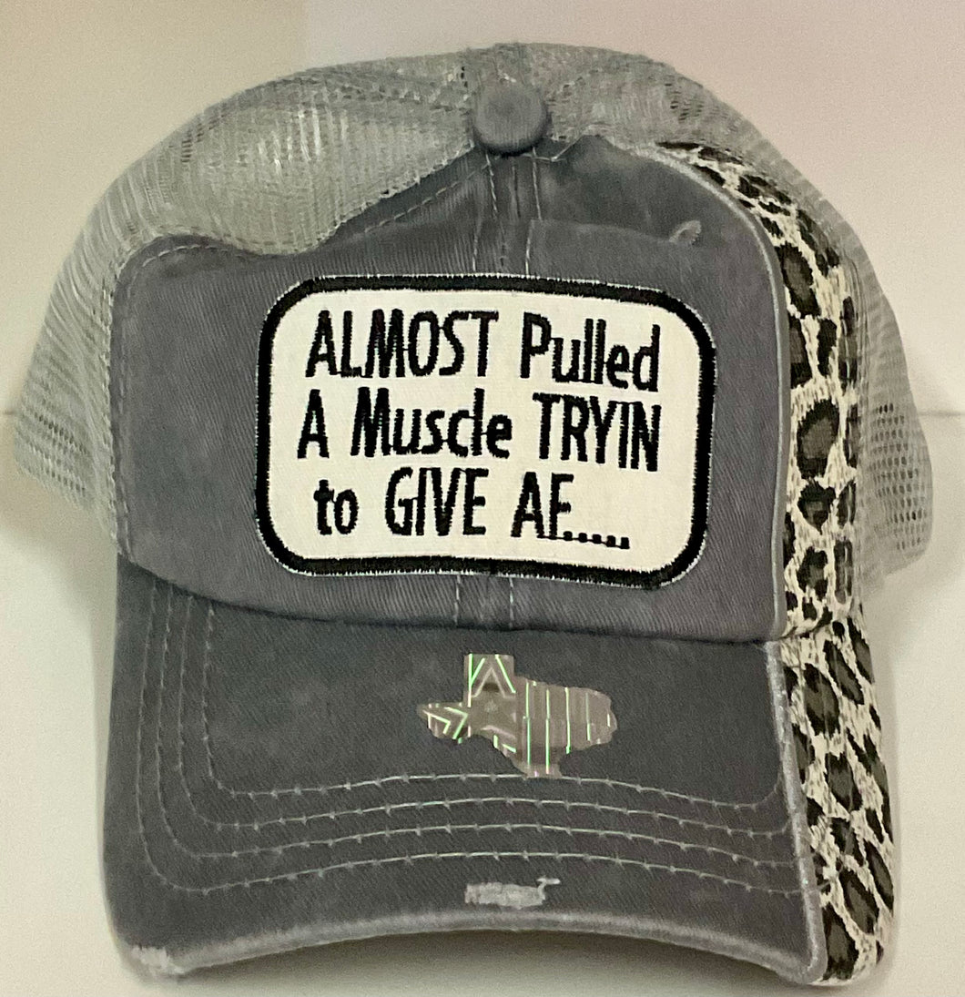 Almost pulled a muscle trucker hat