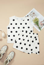 Load image into Gallery viewer, Ribbed Trim Polka Dot Tank Split Mini Skort Set
