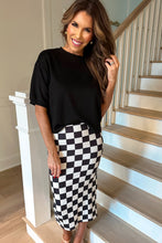 Load image into Gallery viewer, Checkered Print Midi Skirt in Black/White

