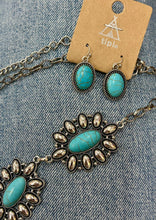 Load image into Gallery viewer, Turquoise Cowgirl Statement Necklace &amp; Earring Set
