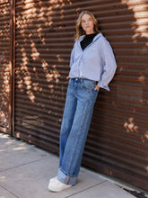 Load image into Gallery viewer, HIGH RISE CUFFED PANEL BAGGY WIDE JEANS

