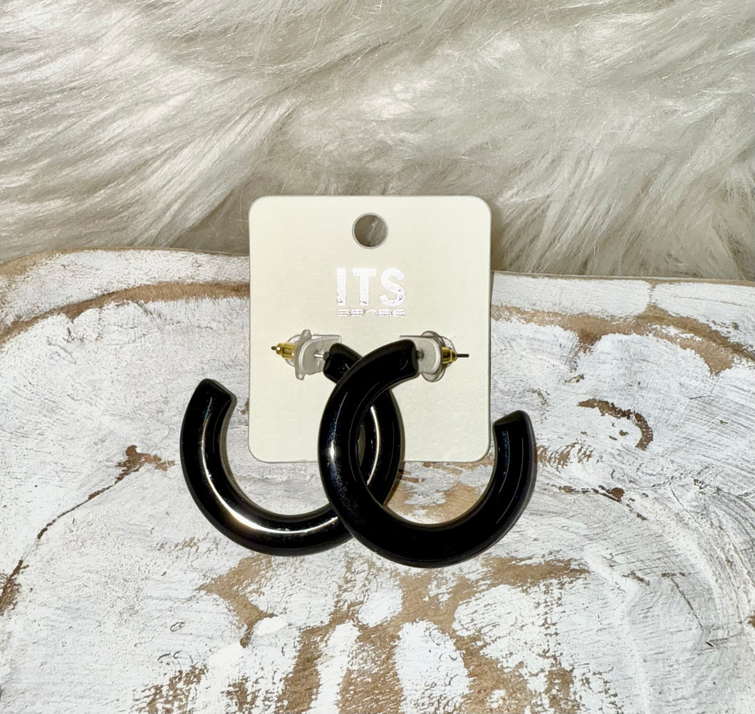 Glossy Black Bold Hoop Earrings