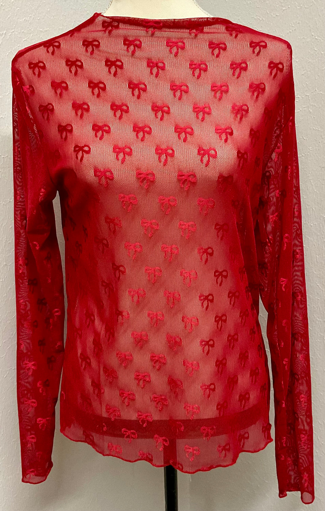 Red Bow Mesh Top