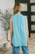 Load image into Gallery viewer, Camellia Split Neck Embroidered Tank in Aqua
